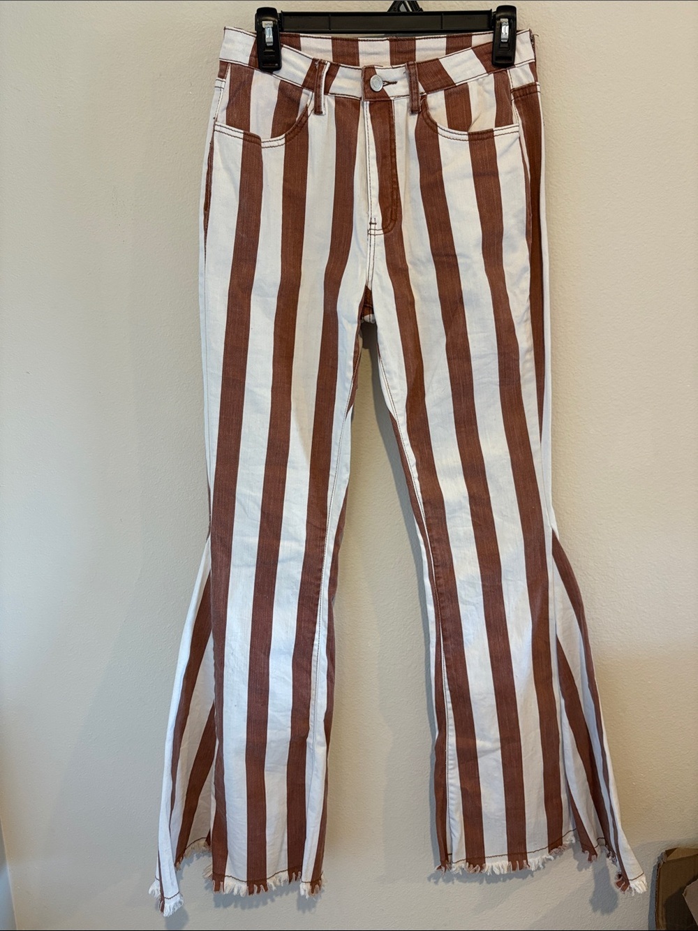 Vertical-Striped Wide Leg Pants 98% Cotton 2% Spandex